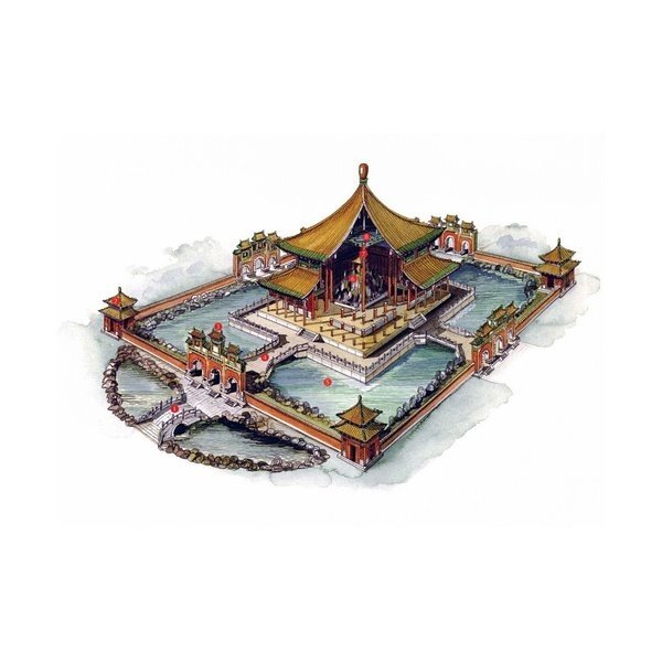中国经典古建筑原画插画参考素材