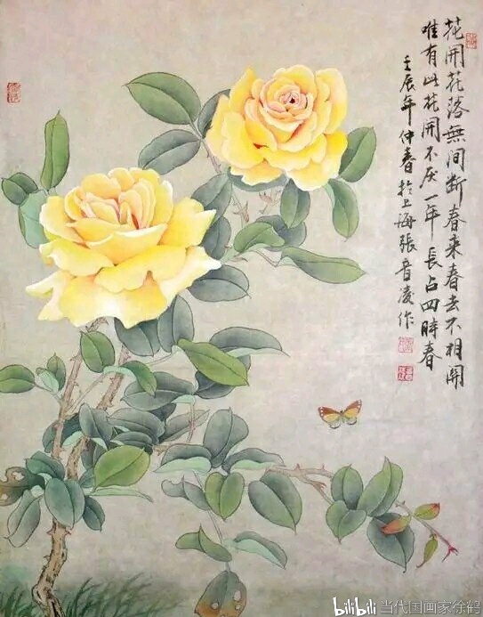 兴趣 绘画 当代国画家徐鹤推荐～工笔画月季花作品集锦