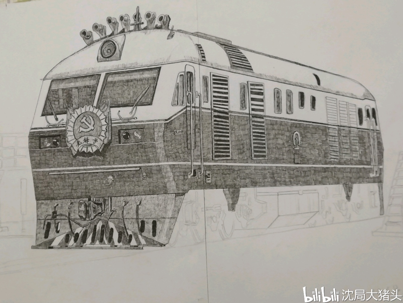 中性笔素描df11型 0128先锋号机车