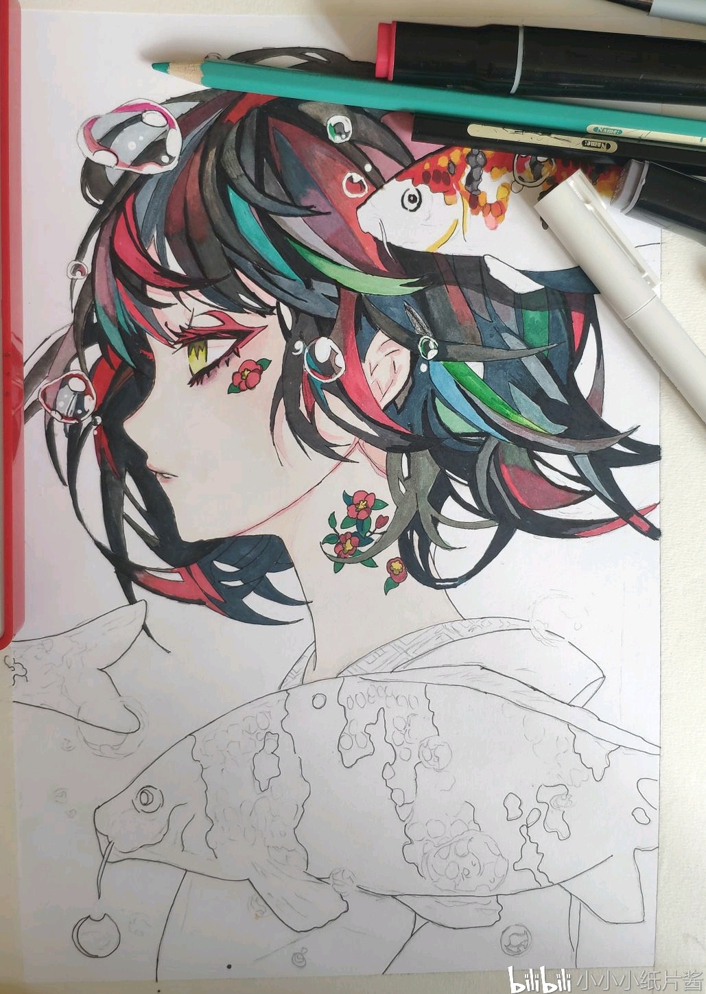 终于临摹完了,原画来自画师lam最近超喜欢色彩对比强烈的画#和小熊一