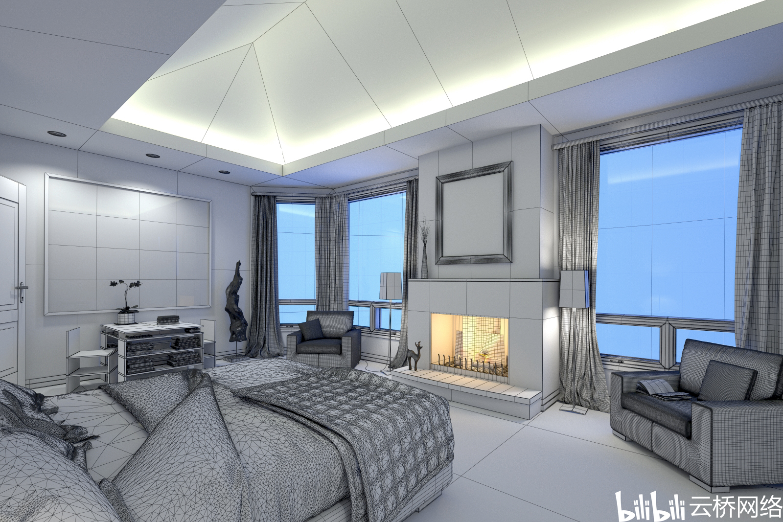 动画 动画技术 10个室内设计三维场景模型包括10个现代卧室的全纹理