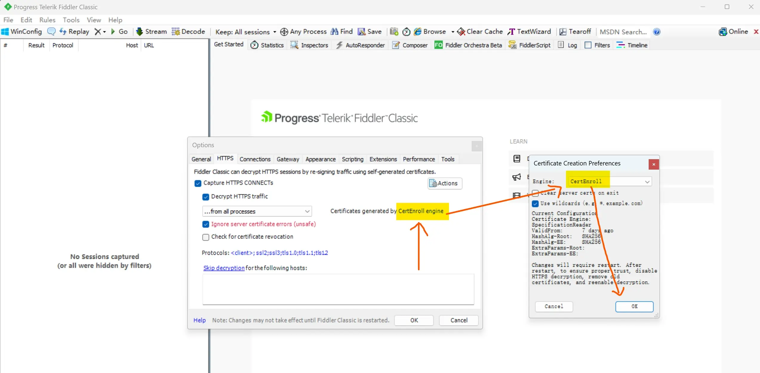 Fiddler CertMaker Settings