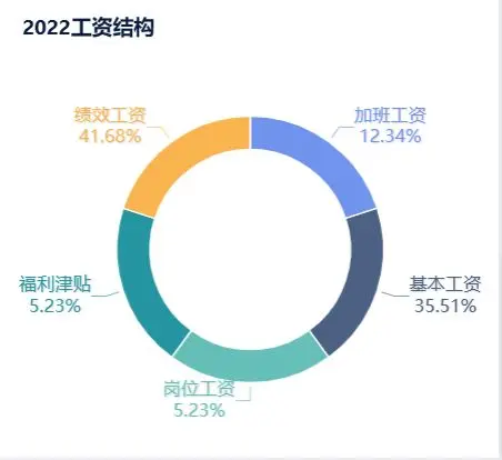 在薪酬方面，基本工资和绩效工资占据员工总收入的主要部分。就2022年数据