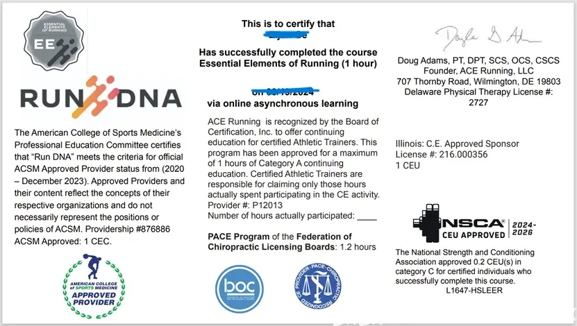 nsca / acsm 免费学分课程 —— run dna