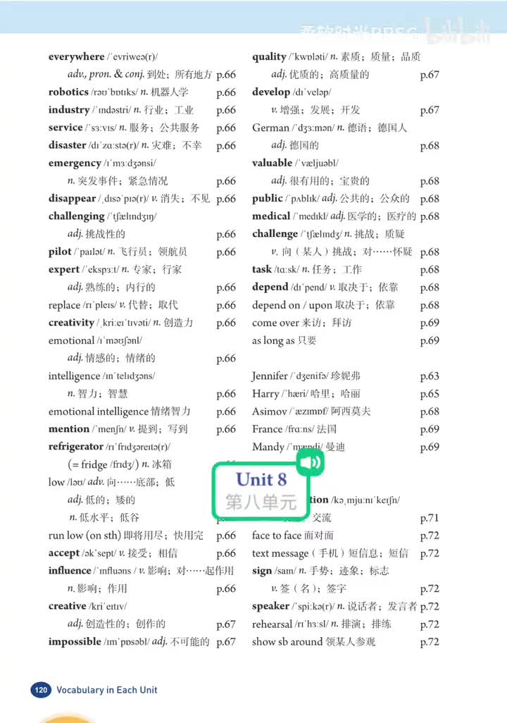Unit 8单词 (p.120-122)