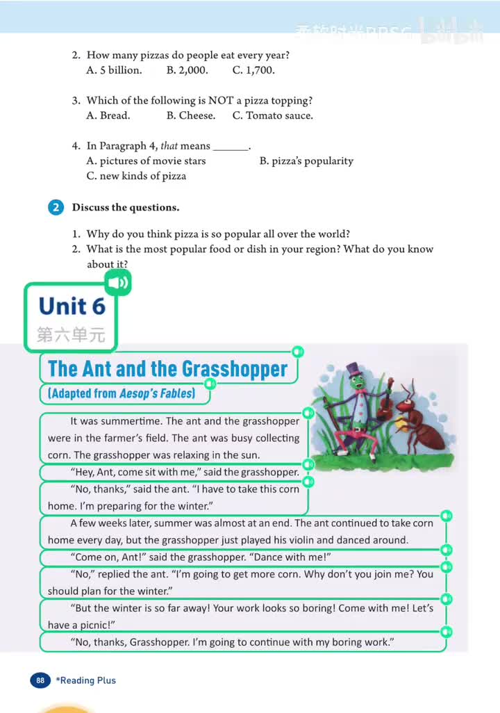 Unit 6蚂蚁和蚱蜢 (p.88-89)