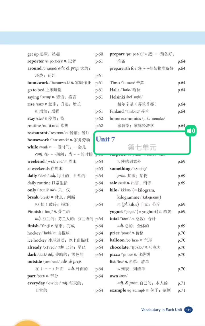 Unit 7 单词 (p.111-112)
