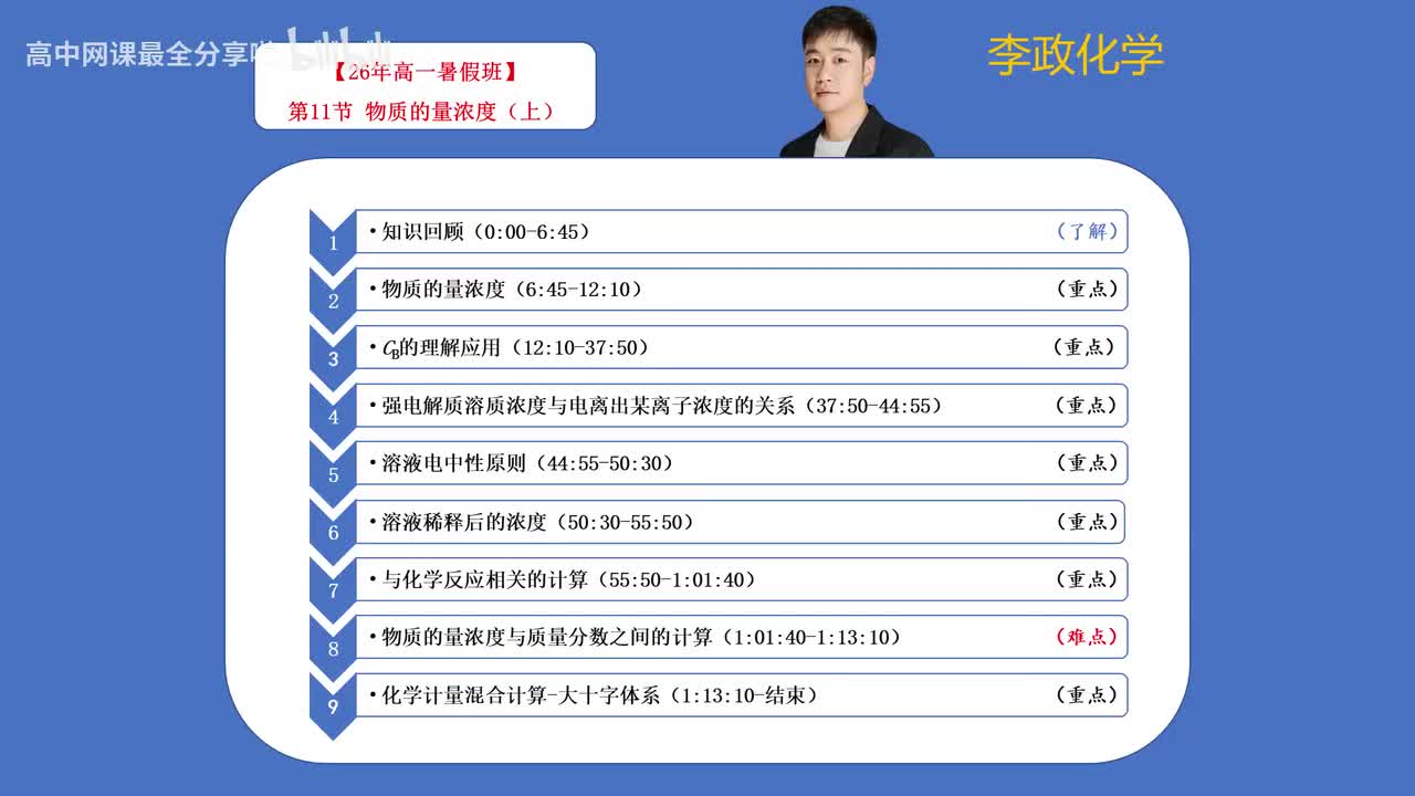 【暑假班】31.【第11讲】 物质的浓度（上）