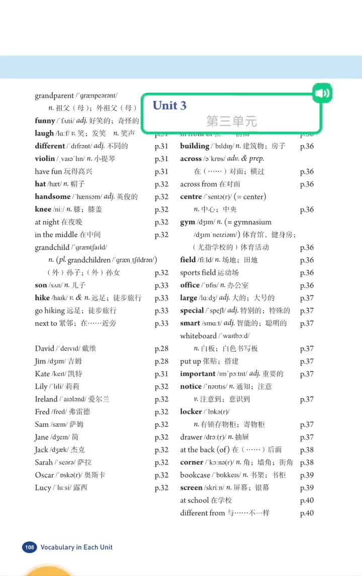 Unit 3 单词(p.108-109)