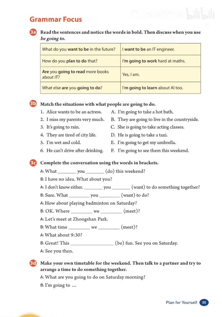 Unit 6 (p.55) 语法聚焦：be going to
