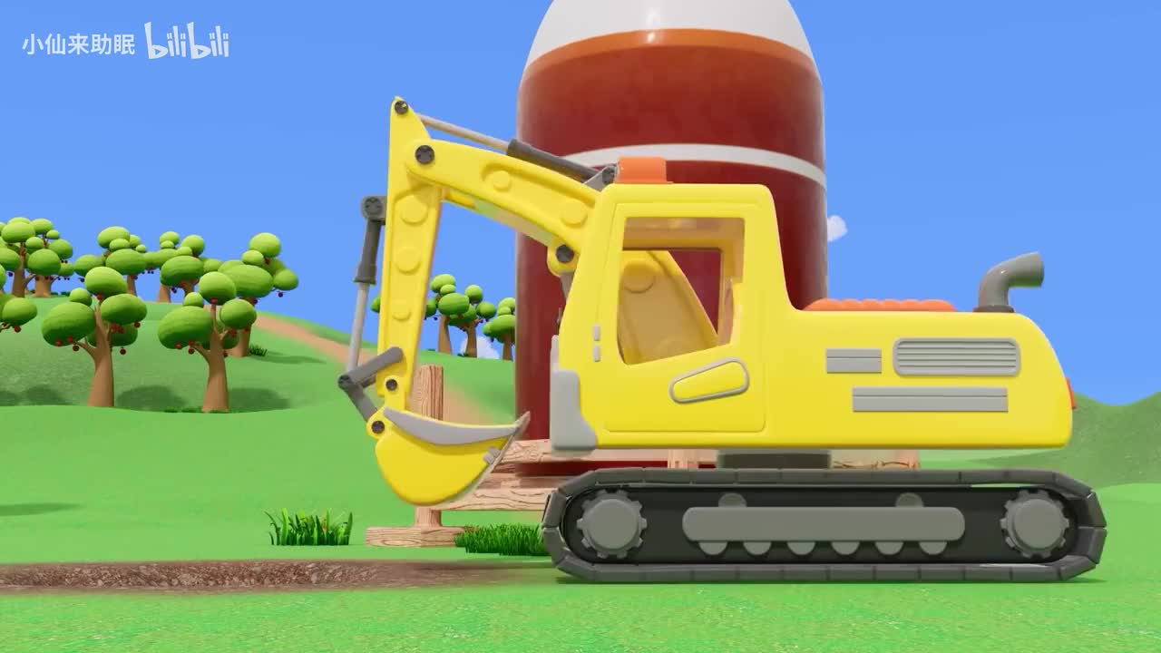 100.挖掘机把倒下的谷仓扶起来