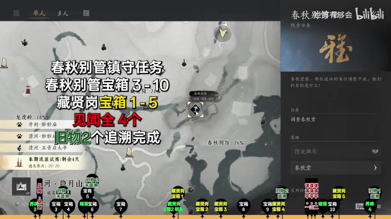 春秋别管镇守任务（包含藏贤岗5个宝箱）