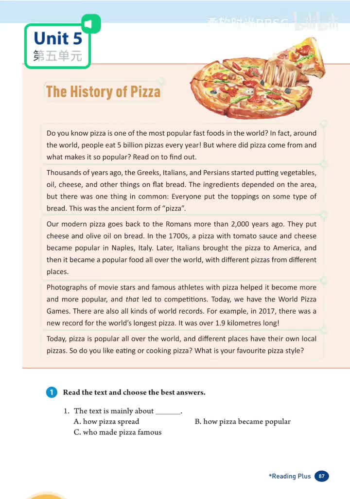 Unit 5 披萨的历史 (p.87)