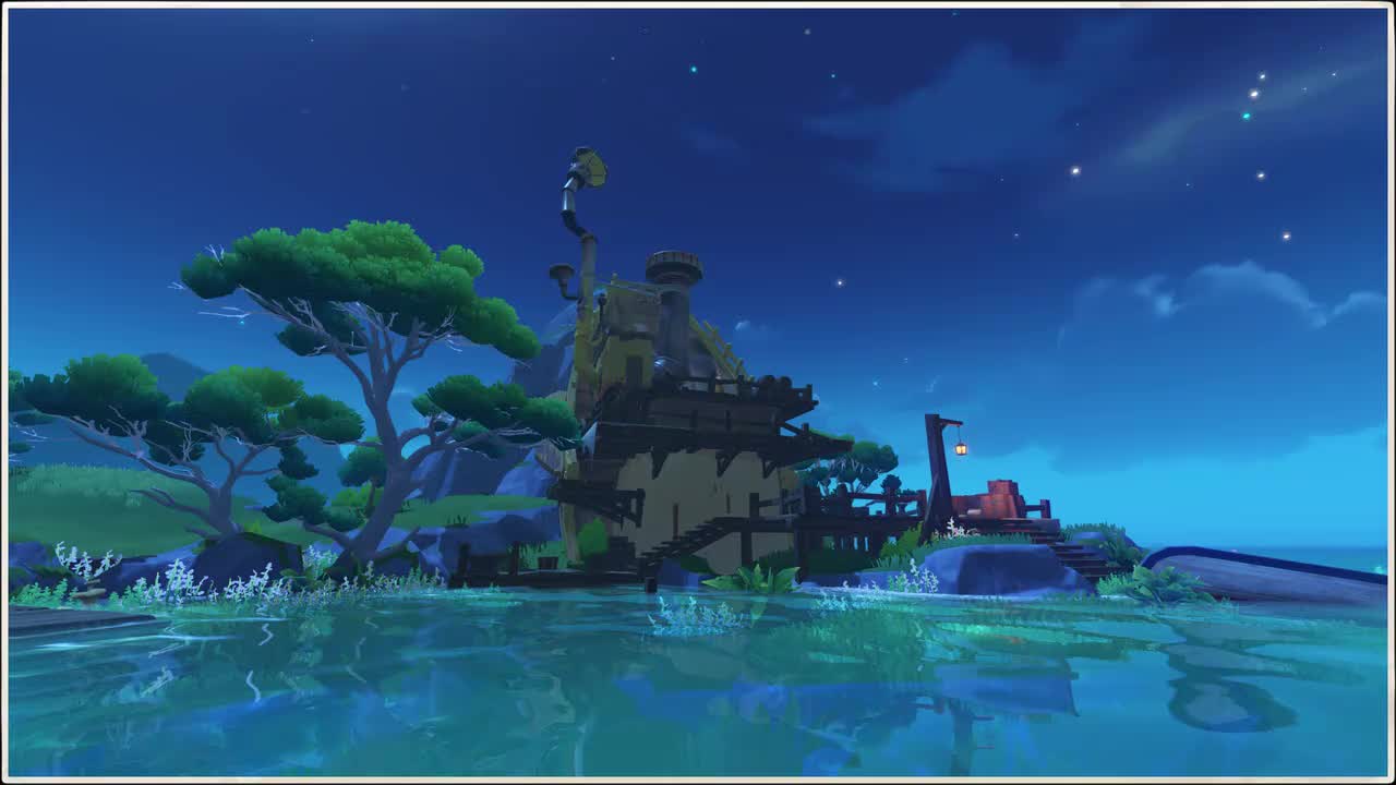 场景-向日葵海岸-海上浪花基地-夜（风中摇曳）