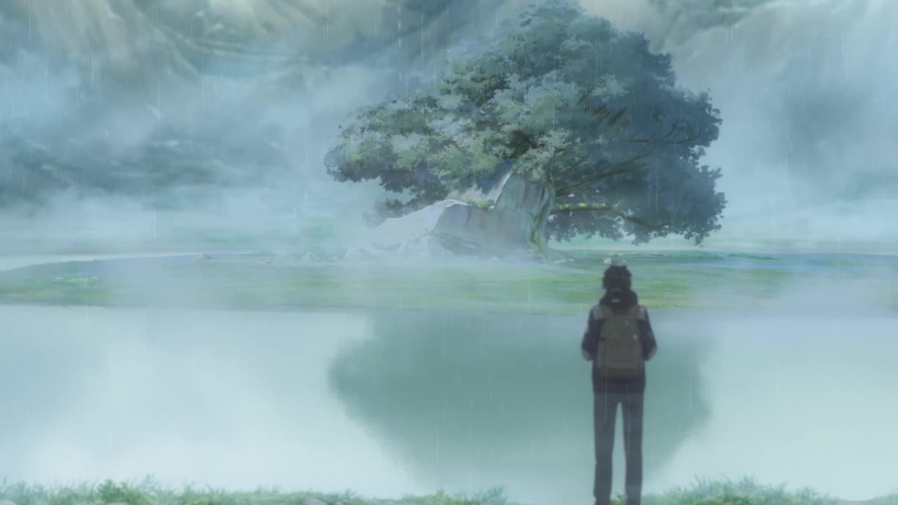 男主雨中看祭坛