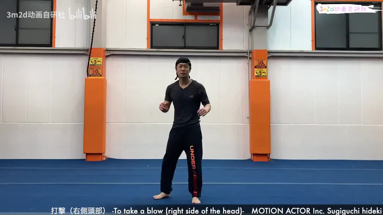 [被攻击][游戏动作真人参考][男]头部被击中后倒地