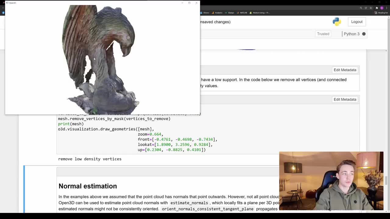 Surface Reconstruction of Point Clouds - Point Cloud Processing in Open3D with