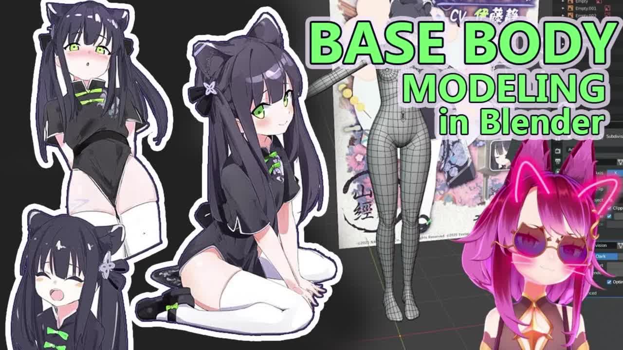 blender教程丨三渲二动漫人物建模（躯干）流程-机翻中文字幕 【碧蓝档案-小瞬】 Blue Archive VRchat