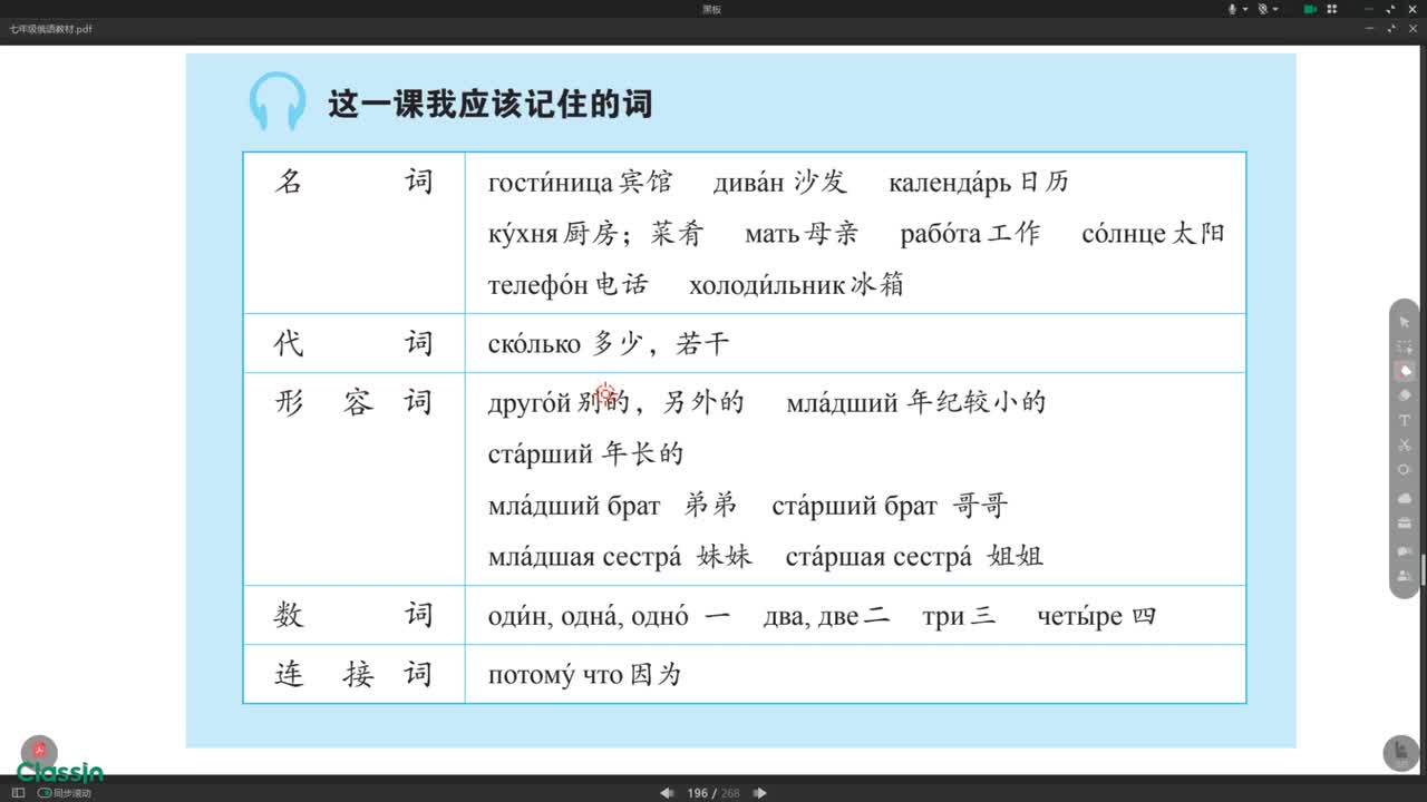 七年级俄语第十五课 单词