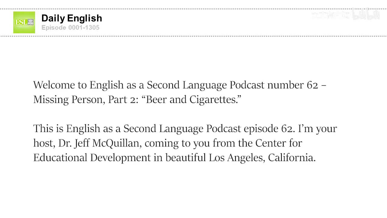 0062 Missing Person, Part 2- “Beer and Cigarettes.”