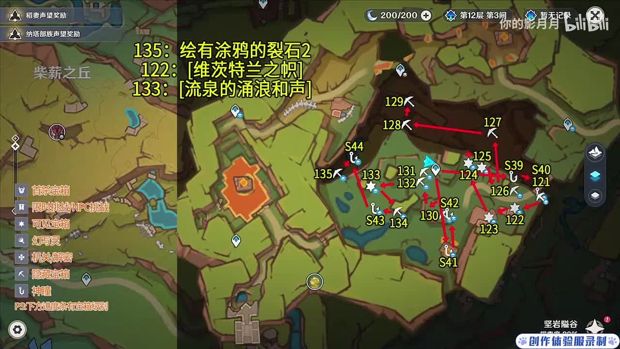 硫晶支脉(4) 共15个(121-135)成就数135 神瞳39-44 绘有涂鸦的裂石2