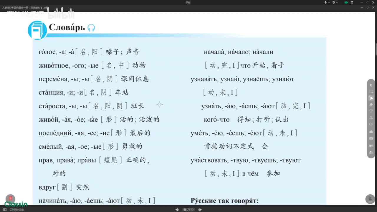 九年级俄语第二课单词