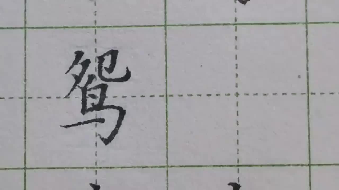 002-「鸳」书写时要注意上小下大，鸟字书写要做好这两组对比