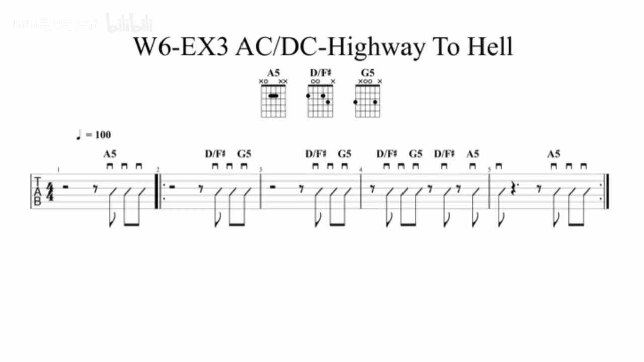 (伴奏)W6-EX3 AC/DC-Highway To Hell(开放把位五和弦) 100