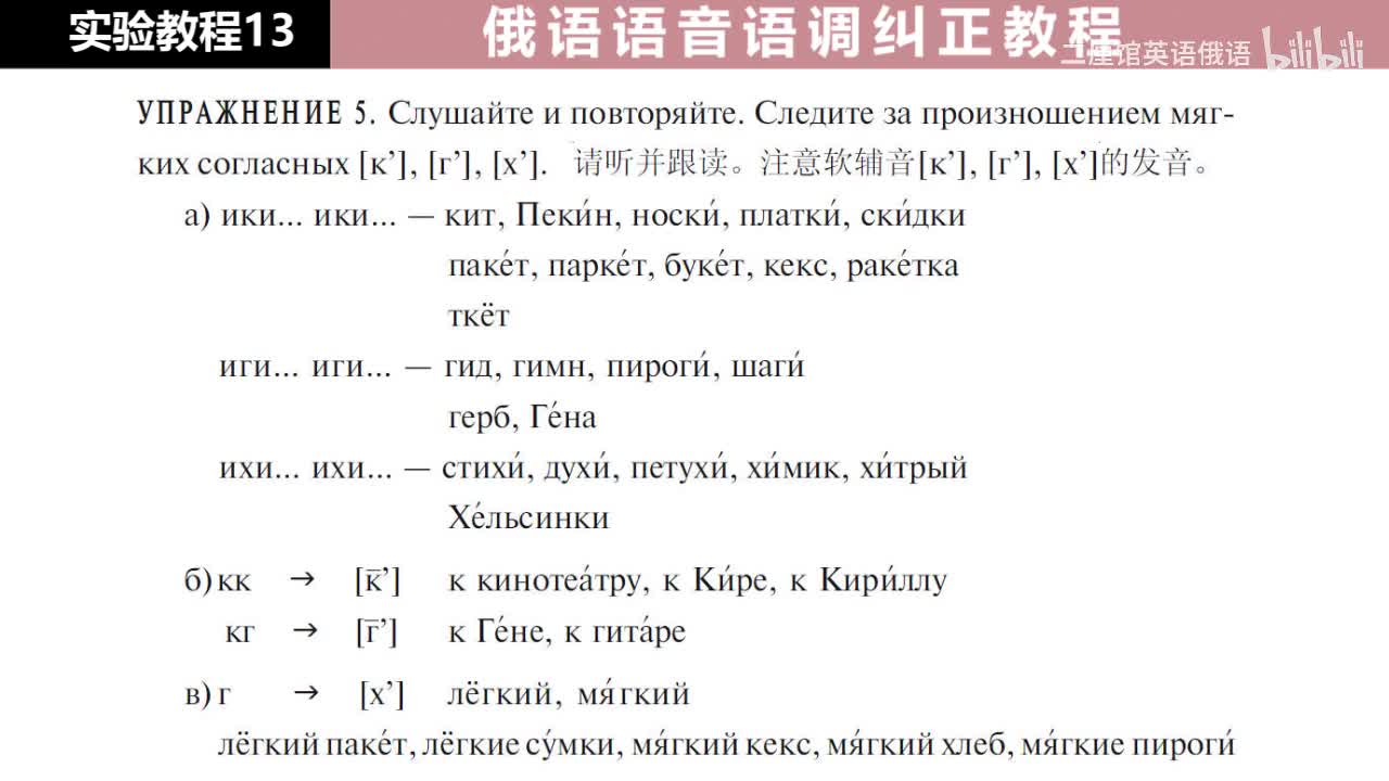 13 练习5 注意 [к'], [г'], [х'] 的发音