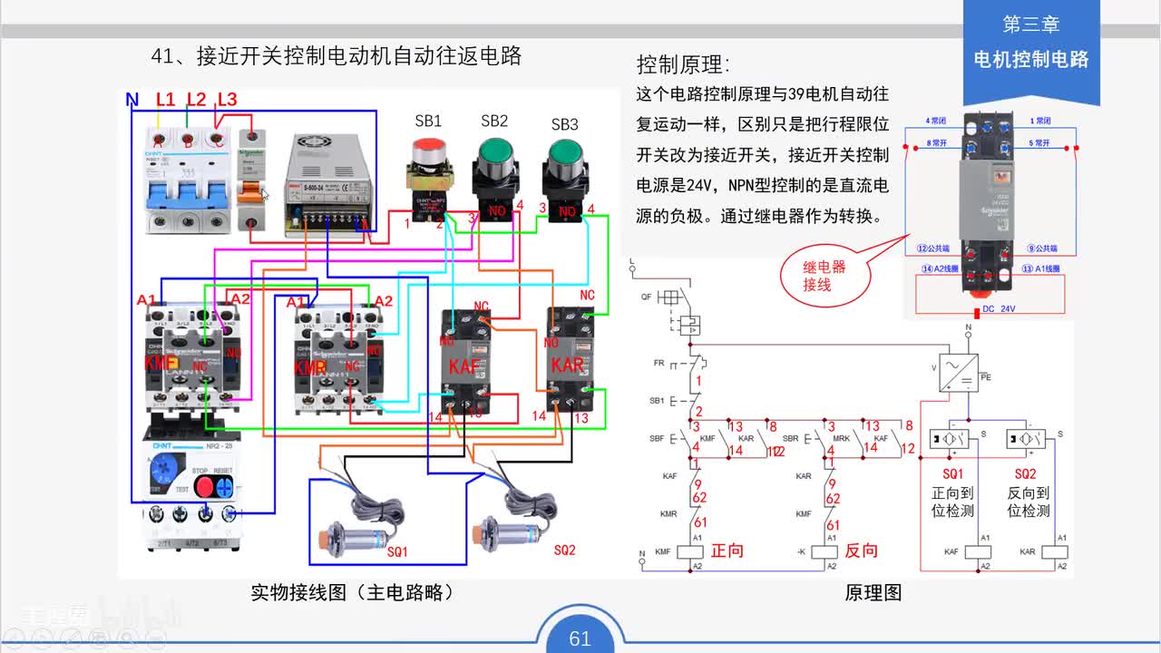 52_接近开关控制电动机自动往返电路工作原理与接线要点
