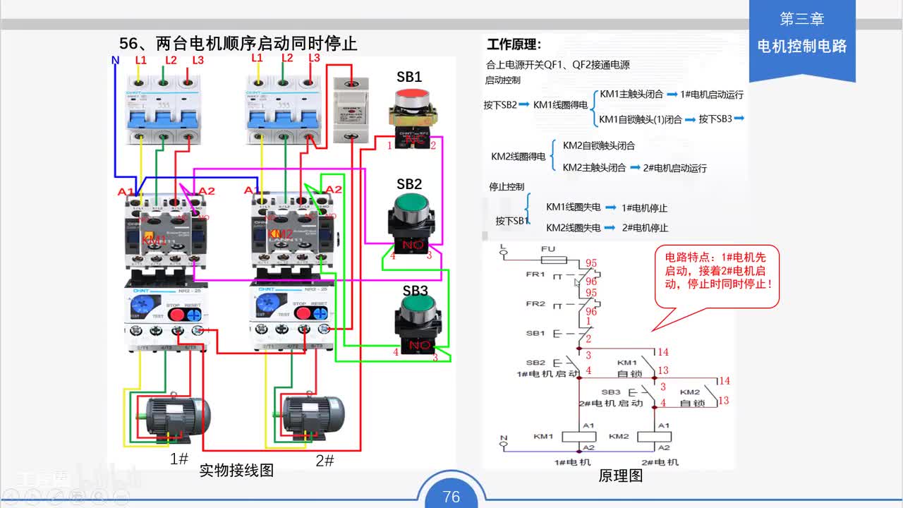 67_两台电机顺序启动同时停止工作原理与接线要点