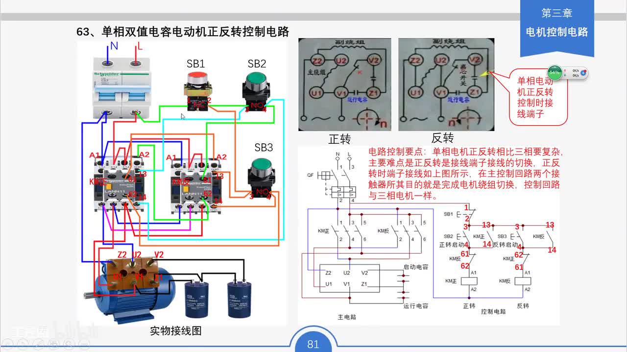 72_单相双值电容电动机正反转控制电路工作原理与接线要点