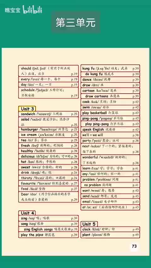 73 五年级上册 - Unit 3单词