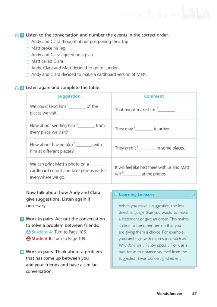 必修一 UNIT4 P57 活动8