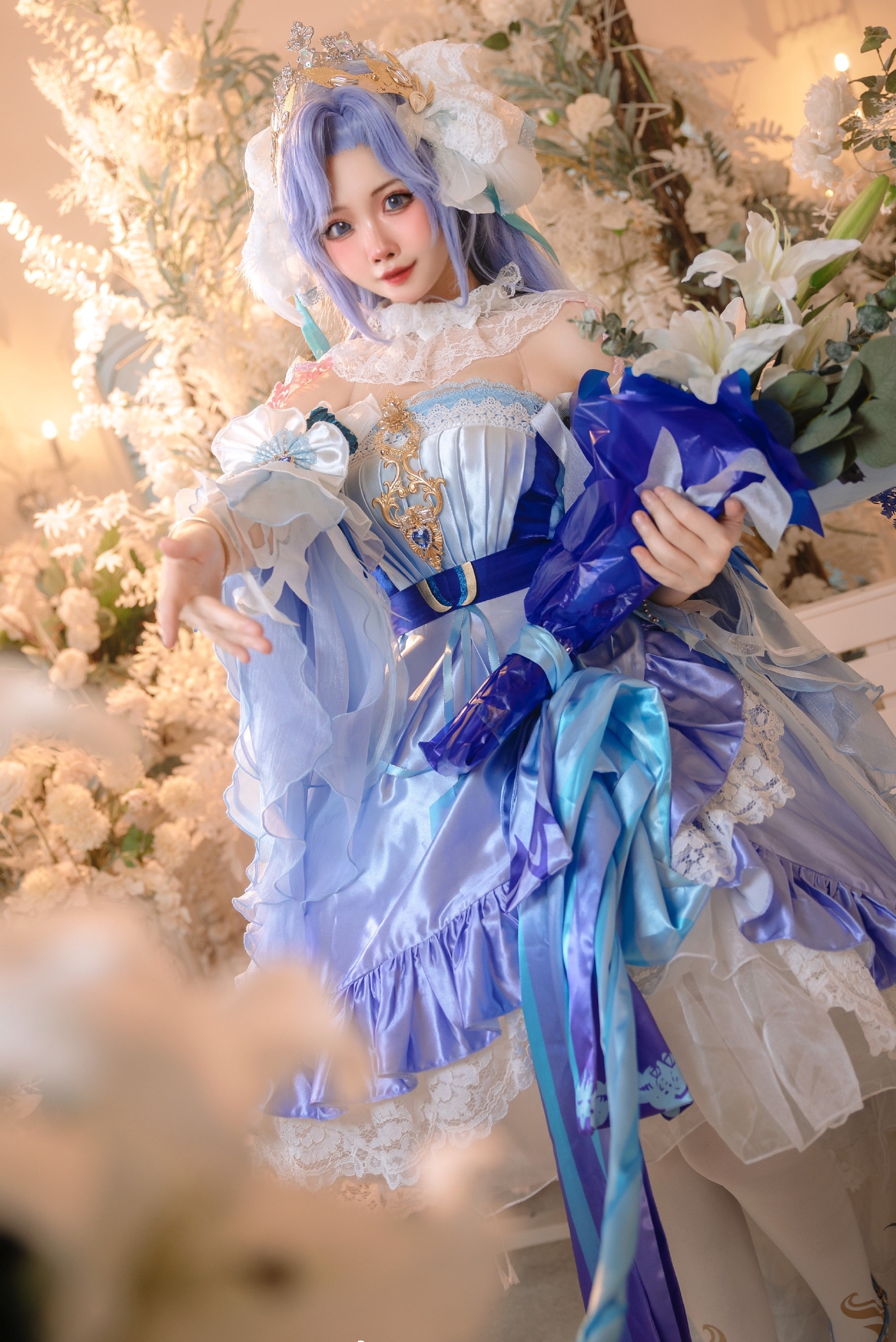 五杀腿毛在微笑大乔520挚爱花嫁皮肤cosplay3