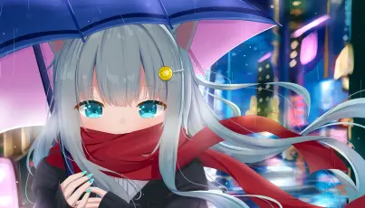 雨夜霓虹美少女 动漫风格 雨夜 霓虹灯 2K