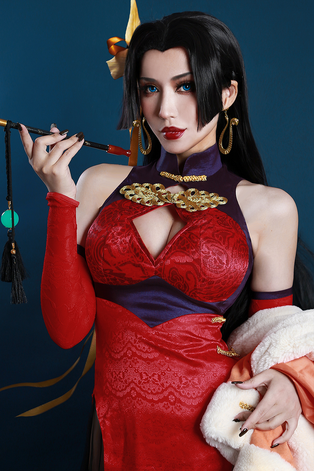 Arisa鬼鬼缨海贼王波雅汉库克同人旗袍CosPlay6