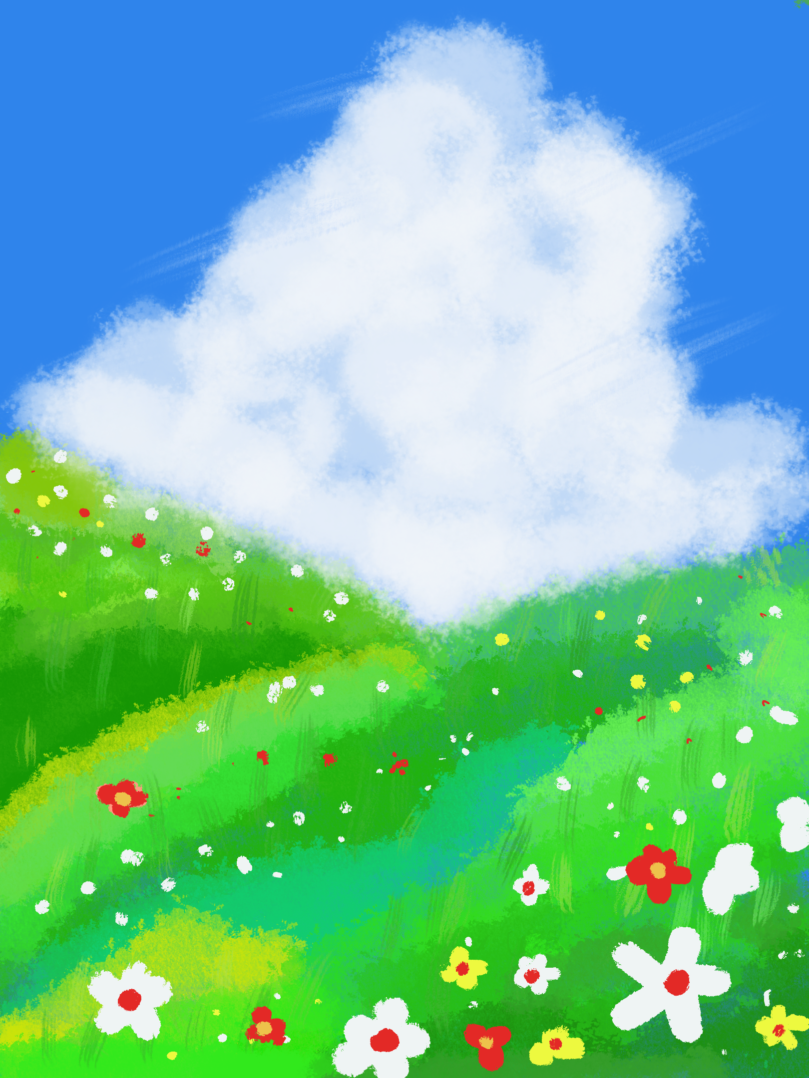 画画的baby, 画画的baby, 蓝天,白云,青草地, 花花送给你.