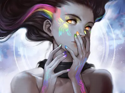赛博迷彩美少女 科幻 赛博朋克 彩色光影 4K