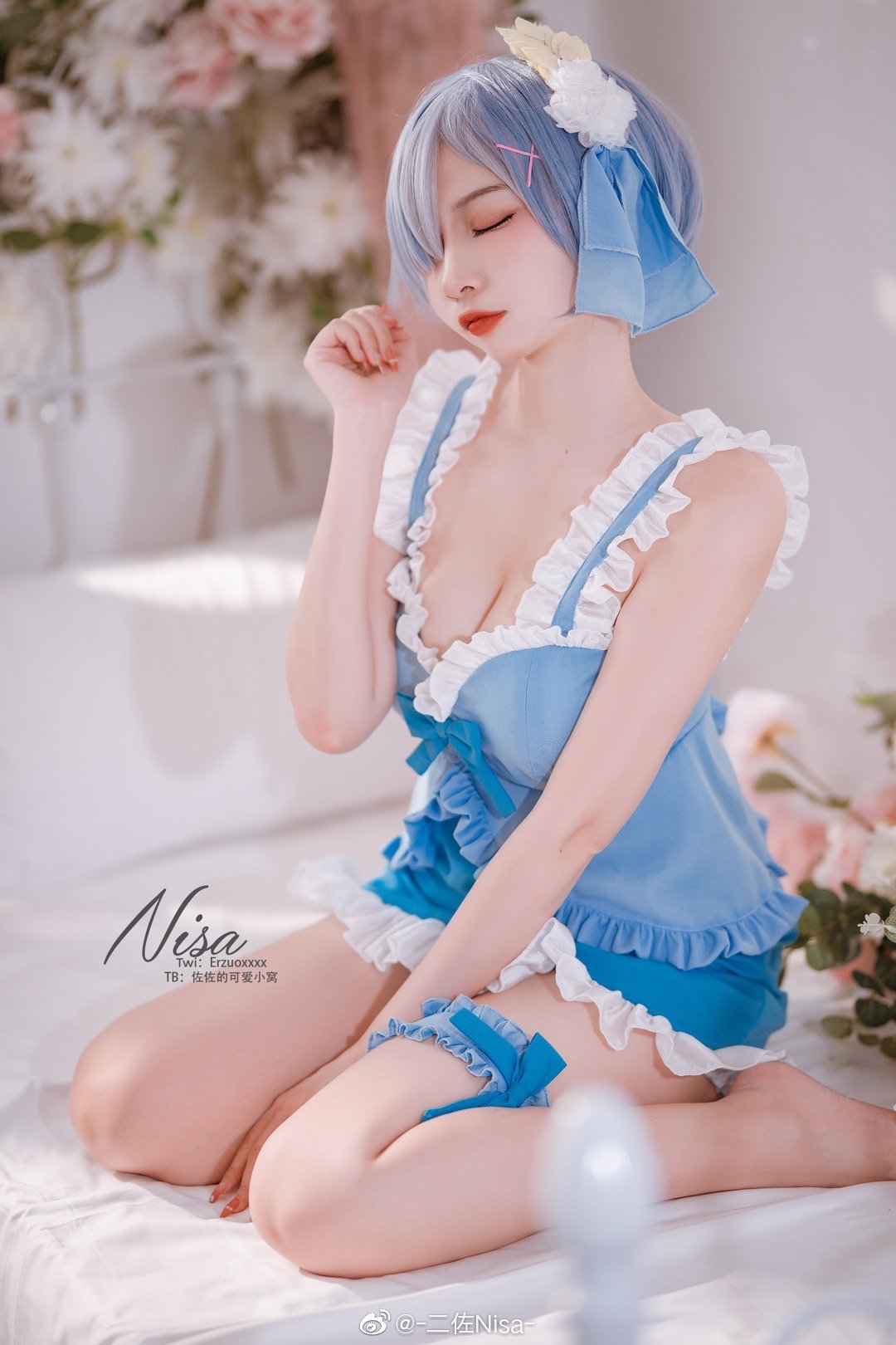 二佐Nisa蕾姆蓝色女仆cosplay4