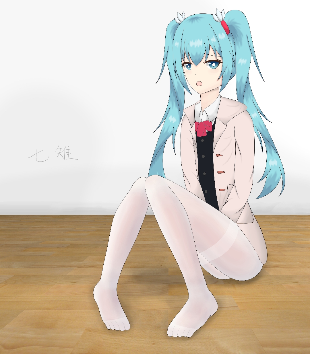 清纯可爱的白丝初音,画师是@igiyhlki