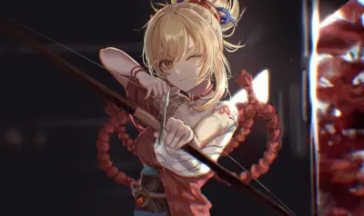 金发少女持弓瞄准 动漫 弓箭手 战斗 4K