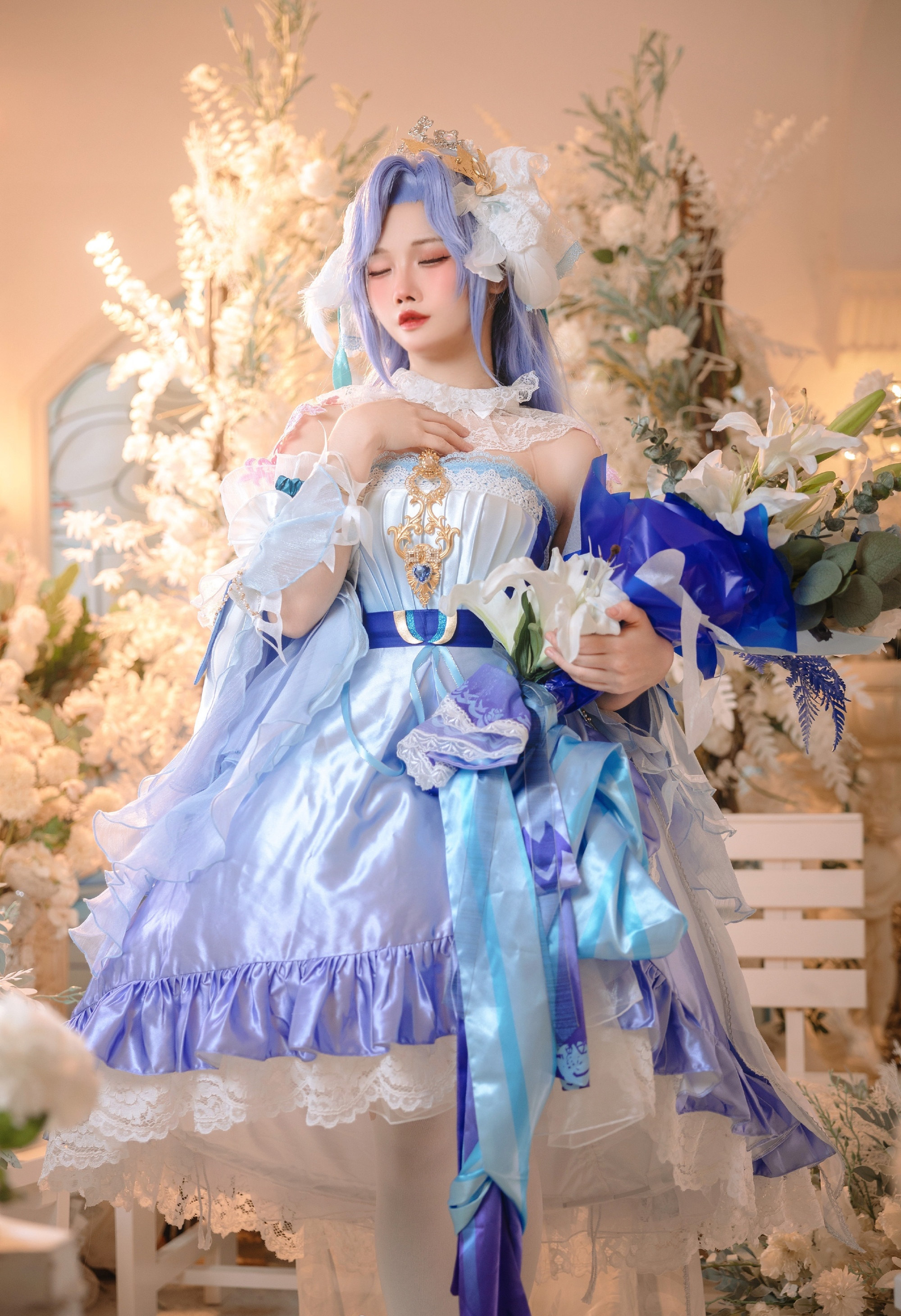 五杀腿毛在微笑大乔520挚爱花嫁皮肤cosplay2