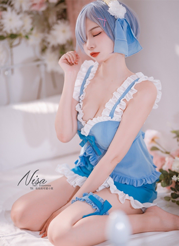 二佐Nisa蕾姆蓝色女仆Cosplay