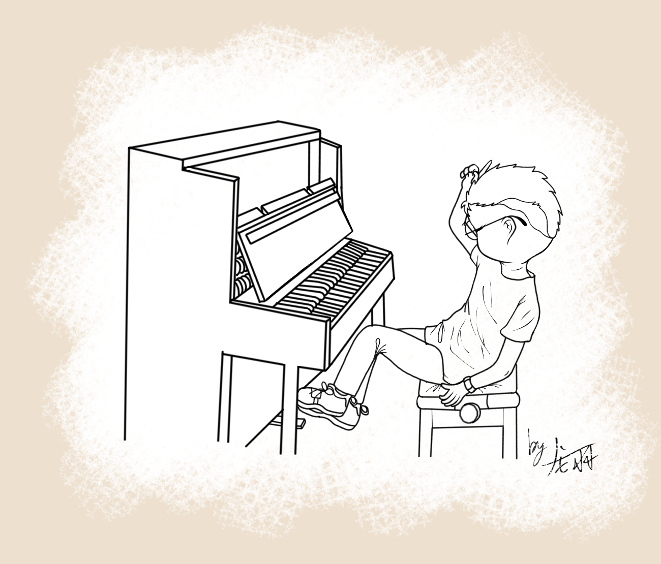 弹钢琴简笔画 男孩图片