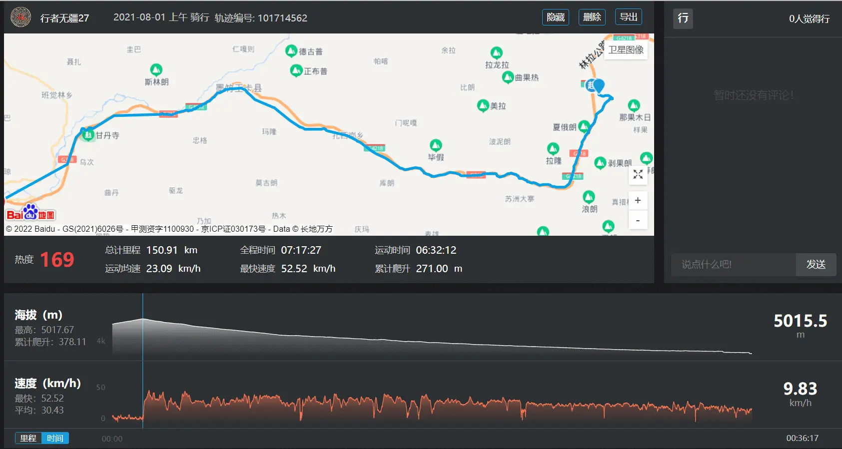 一开始没开运动记录，最后的时候手机没电了，最后里程记录只有150km