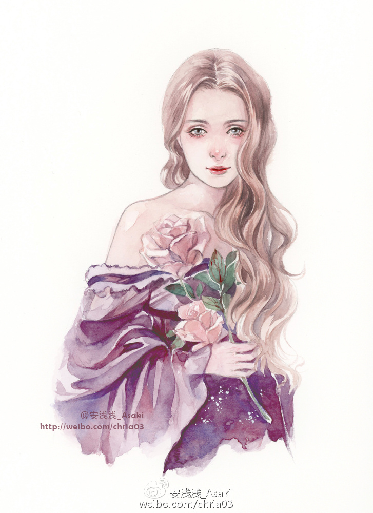 【零基础水彩人物插画】从花中生长出来女子 _ 明天教室绘画教学