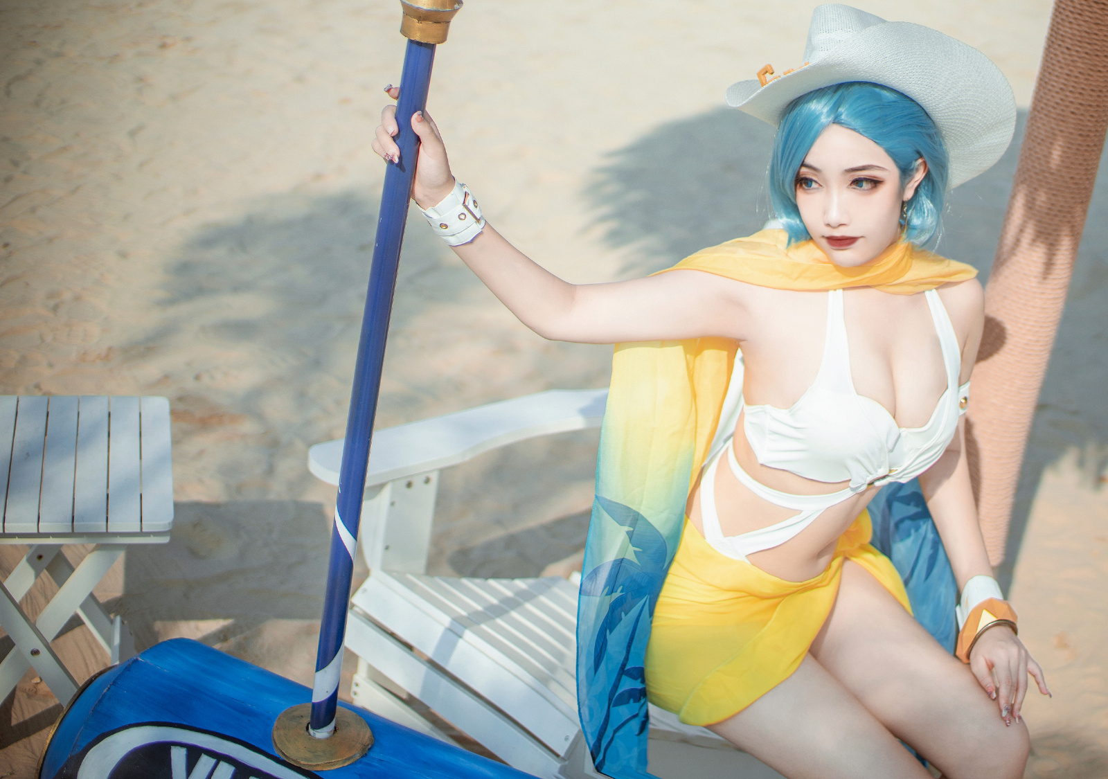 玥颜Queen王者荣耀钟无艳海滩丽影CosPlay5