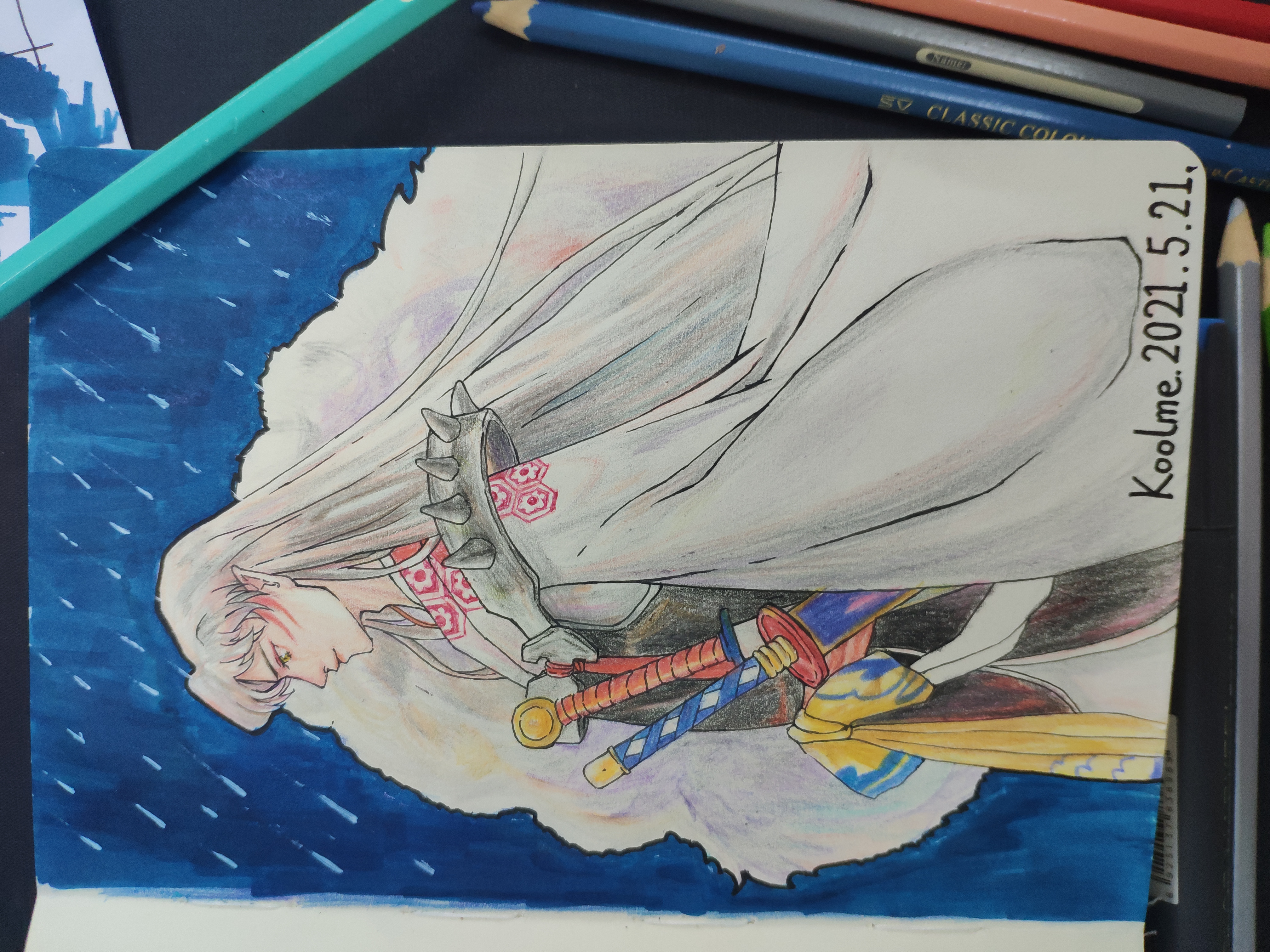 今日份的彩铅杀生丸!说实话,这个背景有点多余.