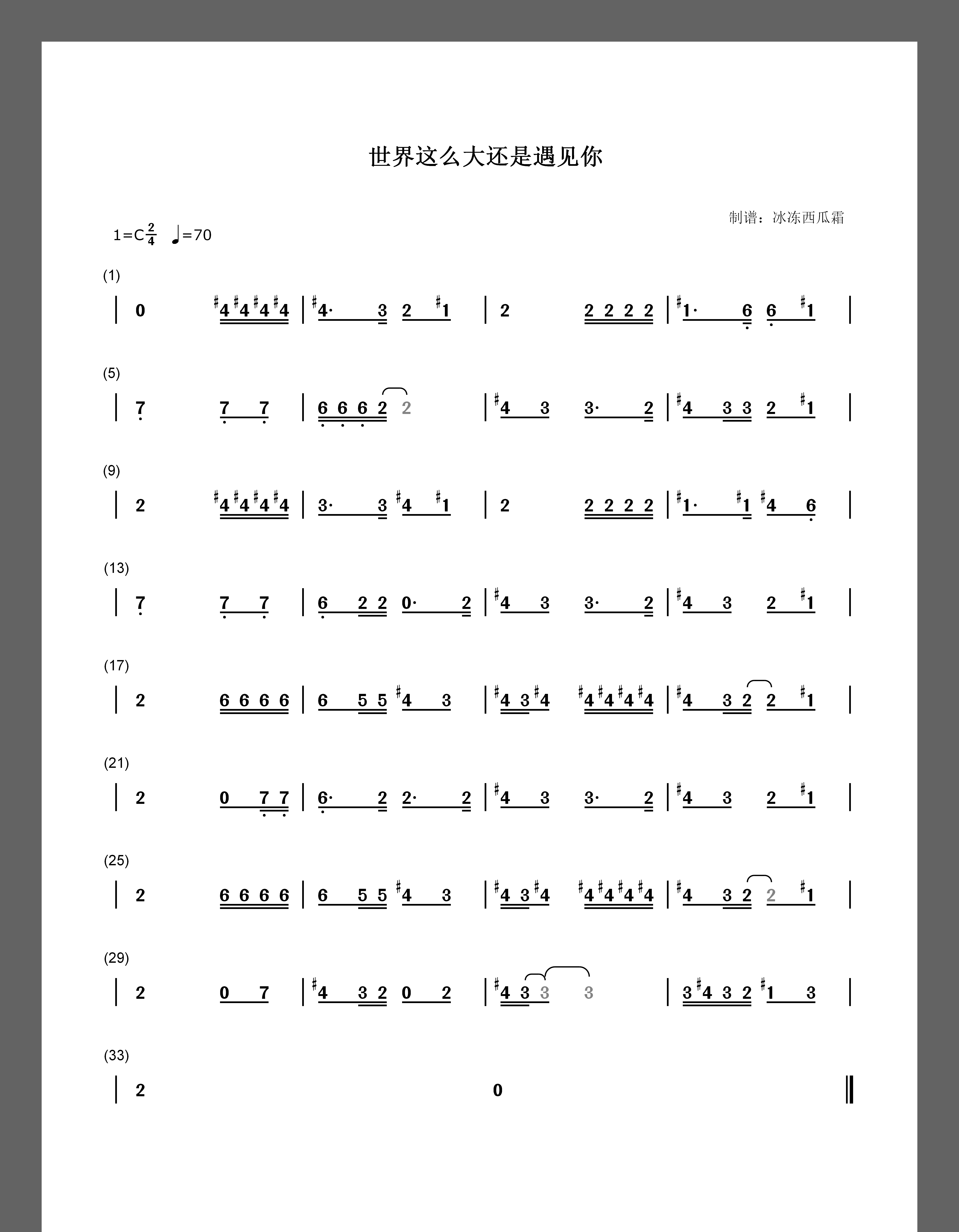 世界这么大还是遇见你 简谱  这个会不会清晰一点?